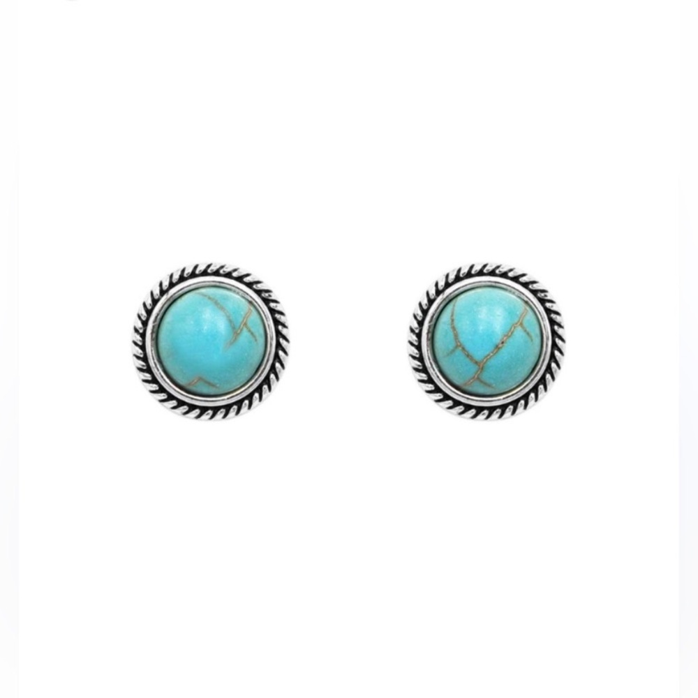 NEW Western Round Circle stud Earrings Silver color and Turquoise color Boutique
